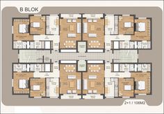 the floor plan for an apartment building with four floors and three bedroom apartments on each level