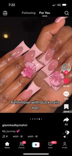 Med Nails, Cute Duck Nails, Duck Nail Designs, Nail Photoshoot, Stiletto Nails Designs, Nail Sets, Really Cute Nails, Unique Acrylic Nails