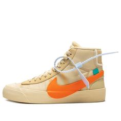 Release in October 2018, The 10 Blazer Mid "All Hallows Eve" was created by Nike with OFF-WHITE designer Virgil Abloh. With the misplaced orange swooshes & Tags, OFF-WHITE quotes & numerals and unordinary stitching, the original 10 was filled up with OFF-WHITE street vibes. At the same time, colors that rarely appeared on OFF-WHITE items like Total Orange with Pale Vanilla also give freshness to the blazer. (SNKR/Skate/Light/Unisex/Non-Slip) Blazer Mids, Doudoune The North Face, Off White Designer, Off White Blazer, Nike Original, Sneakers Noir, All Hallows Eve, Nike Blazer Mid, Nike Blazers Mid