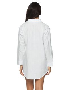 Crafted with the relaxed elegance of an oversized men’s button-down, The Mirielle Sleepshirt is tailored for your most restful nights. Fashioned from the softest cotton poplin, it offers a smooth, breathable feel that's perfect for year-round wear. With a drop shoulder, above-the-knee crop, and relaxed fit, it ensures unrestricted movement and comfort. Enjoy peaceful slumbers in effortless style with this timeless and comfortable sleepwear staple. Relaxed Fit Shirt For Daywear, Cotton Button-up Sleepwear For Lounging, Casual Cotton Sleep Shirt, Oversized Long Sleeve Shirt For Loungewear, Summer Long Sleeve Chemise For Loungewear, Cotton Spread Collar Tops For Loungewear, Oversized Collared Shirt For Loungewear, Effortless Cotton Shirt For Daywear, Collared Cotton Tops For Lounging