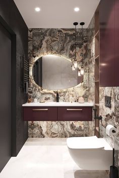 a modern bathroom with marble walls and flooring