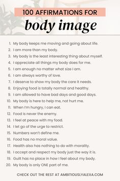 Daily affirmations for body image Healthy Body Image For Women, Loving Your Body Quotes Self Esteem, My Body Is Healthy Affirmations, Body Quote Confidence, Healthy Body Affirmations, Body Affirmations, Body Appreciation, Improve Body Image