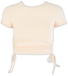 Trendy Short Sleeve Ruched Crop Top, Trendy Ruched Short Sleeve Crop Top, Trendy Crew Neck Top With Drawstring, Cotton Drawstring Crew Neck Top, Cotton Crew Neck Top With Drawstring, Sporty Summer Tops With Drawstring, Casual Cotton Tops With Drawstring Tie, Summer Tops With Short Sleeves And Drawstring Tie, Summer Tops With Drawstring Tie And Short Sleeves