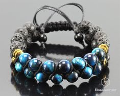 Blue Spiritual Braided Bracelets Hand-strung, Blue Bracelet With Black Beads Jewelry, Blue Bracelet With Black Beads, Bohemian Black Braided Bracelet With 8mm Beads, Black Bohemian Braided Bracelet With 8mm Beads, Adjustable Blue Beaded Bracelets With Black Beads, Adjustable Blue Bracelets With Black Beads, Release Fear, Tigers Eye Stone