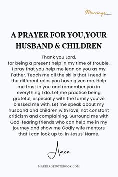 a prayer for you, your husband and children with an image of the words on it