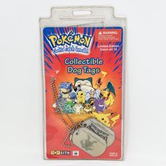 the pokemon collectible dog tags are packaged in a plastic package for $ 3 99