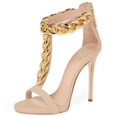 TAAFO Women's Sandals Chain Decoration High Heel Sandals Women's Shoes Beige-34 Chain Open Toe Sandals For The Beach, Chain Detail Open Toe Sandals For The Beach, Chain Beach Sandals With Open Toe, Open Toe Chain Sandals For Beach, Summer Sandals With Ankle Strap And Chain Detail, Summer Ankle Strap Sandals With Chain Strap, Summer Heels With Ankle Strap And Chain Detail, Summer Chain Sandals With Ankle Strap, Chic Open Toe Sandals With Chain Detail