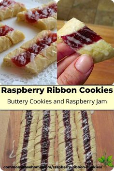 raspberry ribbon cookies with buttery cookies and raspberry jam on them