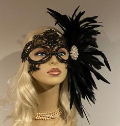 "Black Lace Masquerade Mask Pearl Brooch, Masked Ball, Women's Lace Mask, Wedding Masquerade Masks, Bridal Wedding Mask Beware of cheap imitations that use glue! This is an original design by IceGreenEyes. Stiffened and lace mask will not sweat your face like the cheap plastic ones. The mask is also shaped so you have lots of room around the eyes instead of a skinny slice. These masks are hand stitched, not held together with sticky glue that will heat up and fall apart before the night is over. Black Masquerade Mask For Wedding Carnival, Elegant Halloween Costume Eye Mask, Elegant Halloween Eye Mask, Elegant Eye Mask For Halloween, Elegant Costume Accessories For Mardi Gras Party, Elegant Mardi Gras Costume Accessories For Party, Elegant Masks For Costume Party And Carnival, Elegant Formal Masquerade Mask For Halloween, Elegant Eye Mask For Formal Masquerade