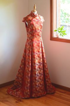 a dress on display in front of a window