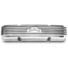 an old style chrome front grill cover with the word's name on it,