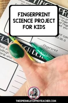 fingerprint science project for kids with text overlay that reads fingerprint science project for kids