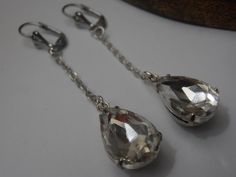 Vintage Austrian crystals 14x10mm Pear by ParisiJewelryDesigns, $28.99 Teardrop Diamond, Bridesmaids Earrings, Chain Silver, Austrian Crystal, Diamond Crystal, Long Chain, Earrings Dangle, Cyprus, Wedding Earrings