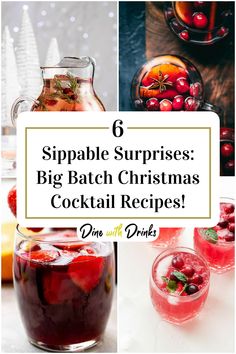 Collage of 4 big batch christmas cocktails. Batch Christmas Cocktail, Big Batch Christmas Cocktails, Christmas Cocktails Vodka, Christmas Vodka, Christmas Cocktail Recipes, Cocktails Ideas, Holiday Cocktails Christmas, Cocktail Recipes For A Crowd