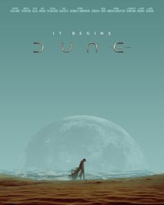 a movie poster for dune with a man walking in the desert