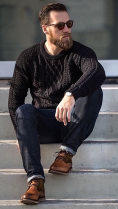 Hair Fall Men, Black Sweater Outfit, Sweater Outfits Men, Black Cable Knit Sweater, Oversized Black Sweater, Oversize Pullover, Pullover Outfit, Sweater Outfit, Outfit Jeans