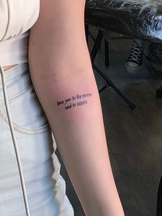 a woman with a tattoo on her arm that reads, i hope you are the most and so sorry