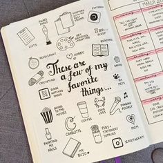 an open notebook with doodles on it and the words'these are a few of my favorite things '