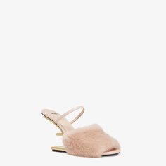 Pink mink high-heeled sandals - FENDI FIRST | Fendi Tom Ford Designer, Fendi First, Fendi Logo Design, Fendi Store, Heels Aesthetic, Fendi Logo, Tone On Tone, Exclusive Gift, Mink Fur