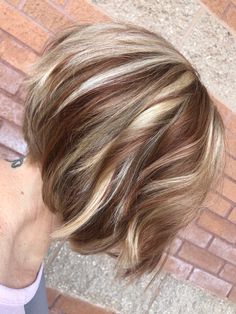 Short Brown Hair With Red And Blonde Highlights, Blonde Copper And Brown Hair, Brown And Red Lowlights, Short Copper Hair With Blonde Highlights, Blonde And Copper Highlights, Elegant Hair Color, Blonde Hair With Purple Tips, Short Copper Hair, Auburn Blonde Hair