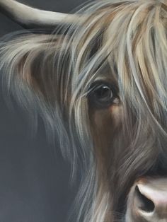 a painting of a cow with long hair