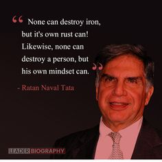 a man in a suit and tie with a quote from the author, ratan naval tata