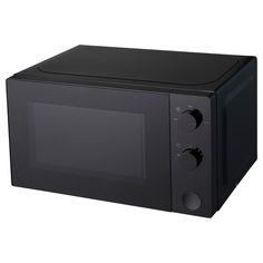 a black microwave oven sitting on top of a white counter