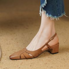 CHIKO Jerilyn Square Toe Block Heels Slingback Shoes feature leather upper, leather lining, rubber sole. Heel height is approx. 1.5" (4 cm) Stylish Low Heel Shoes, Heels Slingback, Chiko Shoes, Square Shoes, Fashion Shoes Flats, Cute Heels, Low Heel Shoes, Slingback Shoes, Aesthetic Shoes