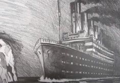 a black and white drawing of a large ship