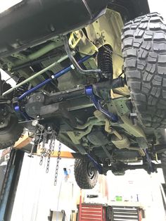 the front end of a vehicle being lifted