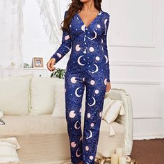 Navy Blue Long Sleeved Onesie. S(4),M(6),L(8-10),Xl(12).... Blue Printed Sleepwear For Lounging, Blue V-neck Sleepwear For Home, Blue Printed Sleepwear For Home, Fitted Pink Printed Sleepwear, Fitted Pink Sleepwear For Home, Fitted Blue Sleepwear For Loungewear, Fitted Blue Sleepwear For Home, Blue Fitted Casual Sleepwear, Fitted Casual Blue Sleepwear