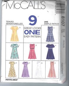 sewing pattern for misses and dresses, with instructions to sew them in different colors