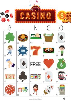 a printable casino game with lots of symbols