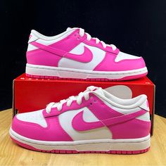 Nike Dunk Low Laser Fuchsia Pre School Sizes Fb9108-102 Nike Dunk Pink Size 11.5c And Size 1.5y Available >Brand New Never Worn And In Amazing Condition, Comes With Box! (Missing Lid) No Rips/Tears/Stains Anywhere On The Shoes. If You Have Any Questions Please Message Me And I’ll Get Back To You As Quickly As Possible. All Items Are Packaged With Care And Shipped Within 1 Business Day. >If You Like This Pair Of Shoes You May Like Some Of My Other Pairs As Well, I Have Over 1,000 Pairs To Choose Dunks Nike Low, Hot Pink Nike Shoes, Pink Panda Dunks, Pink And White Dunks, Pink Shoes Nike, Pink Nike Dunks, Panda Nike, Pink Dunks, Shoes Wishlist