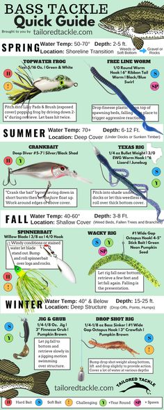 the bass tackle guide is shown in this graphic style, with information on how to use it