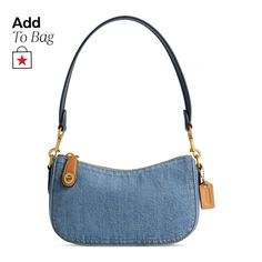 in stock Classic Denim Bag For Everyday Use, Casual Coach Shoulder Bag With Zipper Pocket, Coach Swinger, Coach Denim, Denim Shoulder Bag, Denim Shoulder Bags, Denim Bag, Coach Bag, Coach Bags