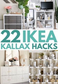 there are many different pictures with the words 22 ikea kallax hacks