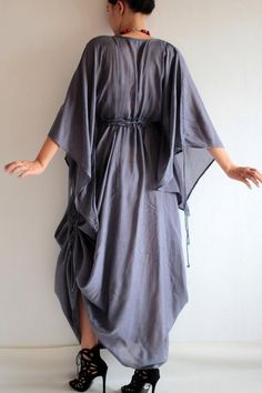 Maxi Dress .... Coton mix silk  366  Fit M-L Bohemian /Boho image 3 Boho Images, Elegant Sophisticated, Midi Dress With Sleeves, Batwing Sleeve, Empire Waist, Boho Bohemian, Silk Fabric, Take Care, Wrap Dress