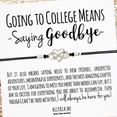 a handwritten note that says going to college means saying goodbye with two interlocked hearts