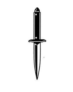 a black and white drawing of a knife with a sharp blade on the end of it