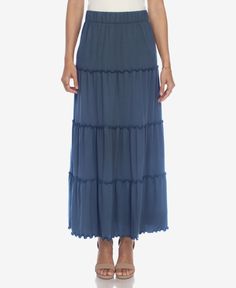 in stock Maxi Skirt Denim, Maxi Skirt Style, Tiered Midi Skirt, Skirt Denim, Tiered Maxi Skirt, Layered Blouse, White Mark, Beautiful Skirts, Skirts Online