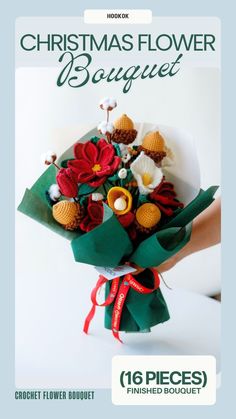 a bouquet of flowers is being held by someone's hand with the words christmas flower bouquet on it