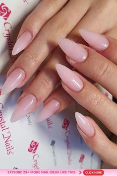 a woman's hand with long pink nails on it and the caption, explore more nail ideas like this click here