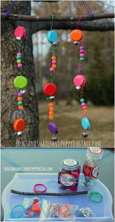 an image of some crafts hanging from a tree