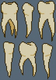 an image of different types of teeth in pixel art style, including the front and back