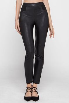 PROMOTIONS Original: $68.00  Now: $47.60 Faux-Leather-Trimmed Moto Pant BCBGeneration Trousers Outfit High Waisted, Trousers Outfit Night Out, Loose Trousers Outfit, Summer Trousers Outfits, High Waisted Trousers Outfit, Trousers Outfit Work, Casual Trousers Outfit, Trousers Outfit Summer, Trousers Outfit Winter