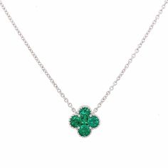 Embrace the beauty of nature with our exquisite 0.34ct tw green emerald clover flover shape pendant necklace. Adorned with a delicate clover design and shimmering emerald gemstones, this necklace is the perfect addition to any outfit. Feel inspired by luck and add a touch of elegance to your style. Metal: 18K White GoldGemstone Details: 5 Green Emeralds 0.34ct twDimensions: 9mm x 9mm / Chain: 20 +2 cm Emerald Necklace Pendant, White Gold Pendant Necklace, Clover Design, Clover Necklace, Emerald Pendant, Emerald Necklace, Emerald Gemstone, Green Emerald, Jewellery Design