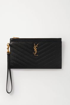 Instantly recognizable by its 'YSL' hardware, SAINT LAURENT's 'Monogramme' pouch is a timeless option for organizing your essentials - note the three cardholder slots, slip pocket and zipped compartment. Made in Italy from quilted textured-leather, it's suspended from a small wristlet strap, so you can carry it in-hand. Slip yours in a tote on busy days. Monogram Quilt, Small Wristlet, S Monogram, Saint Laurent Wallet, Small Pouches, Accessory Pouch, Canvas Shoulder Bag, Card Holder Leather, Quilted Leather