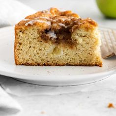 a slice of cinnamon apple coffee cake on a plate