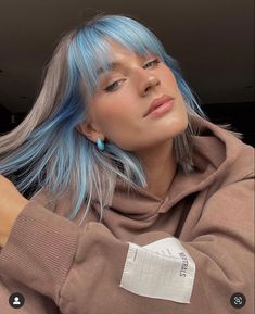 Julie Lorentzen, Blue Hair Underneath, Purple Underneath Hair, Half Colored Hair, Under Hair Dye, Under Hair Color, Blue Brown Hair, Dyed Bangs, Hair Dyed Underneath